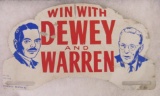 Antique Dewey & Warren Political Presidential Campaign Metal License Plate Topper