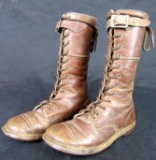Antique WWI Era Children's Military Style Boots w/ Mother of Pearl Boot Knife