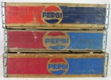 Lot (3) Vintage Pepsi Cola Wooden Advertising Crates / Cases