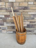 Antique Wooden Barrel with (35+) Antique & Vintage Yardstick / Rulers. Mostly Advertising