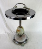 Beautiful Antique Chrome and Agate Floor Standing Ashtray Smoking Stand