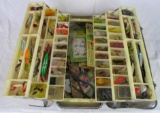 Large Vintage Sears Aluminum Tackle Box Full of Fishing Lures and Tackle