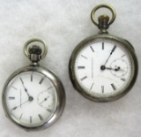 Lot (2) Antique Larger Size Elgin Pocket Watches in Coin Silver Cases