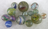 Lot (14) Antique Latticino Swirl Hand-Made Marbles