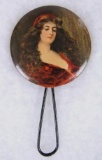 Antique Victorian Lady Celluloid Hand Held Mirror