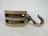 Huge Antique Barn Found Wood Block & Tackle Pulley (Nautical?)