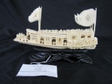 Excellent Antique Carved Ivory or Bone Ship Scene