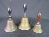 Lot (3) Antique Brass Hand Bells w/ Wooden Handles