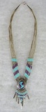 Outstanding Signed Sterling Silver Purple Stone & Turquoise Native American Necklace