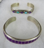 Lot (2) Vintage Sterling Silver Native American Bracelets