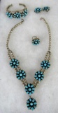 Beautiful Vintage Native American Sterling Silver & Turquoise 5 Piece Jewelry Set