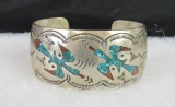 Large Vintage Native American Sterling Silver & Turquoise Cuff Bracelet