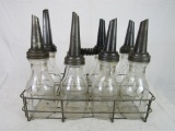 Antique Motor Oil Glass Bottle 8 Quart Carrier Rack (Full)