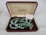 Vintage Imperial Pearl 14 Kt Adventurine Cloisonne Bead Necklace & Earring Set