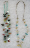 Lot (2) Excellent Native American Sterling Silver, Turquoise, & Carved Stone Necklaces