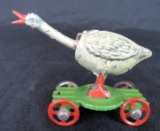 Antique Ca. 1900's Germany Nodder Goose on Platform Tin Penny Toy