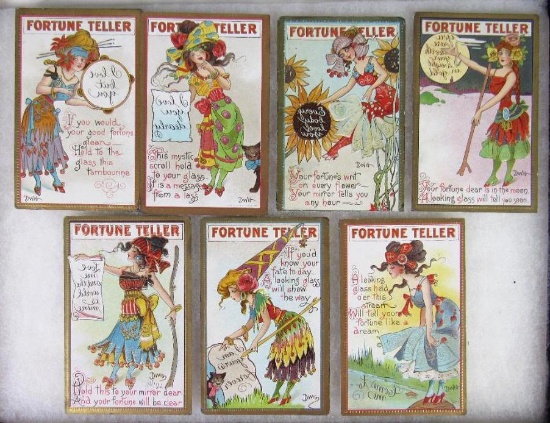 Lot (7) Antique Dwig (Artist) Fortune Teller Lady Postcards (1900's)
