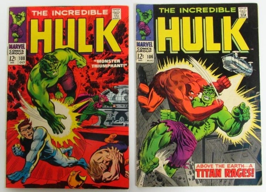 Incredible Hulk #106 & 108 (1968) Silver Age Marvel