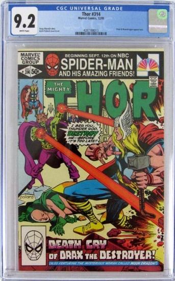 Thor #314 (1981) Bronze Age Drax & Moondragon Cover CGC 9.2