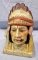 Antique Majolica Figural Indian Chief Tobacco Humidor