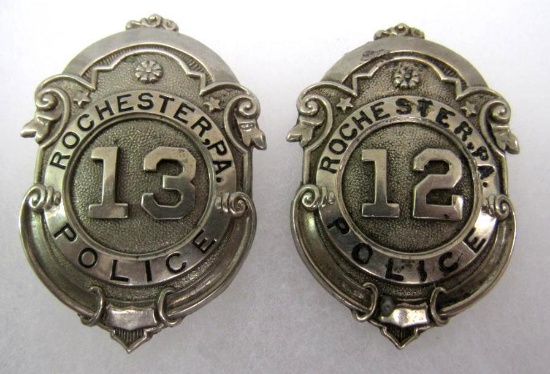 (2) Rare Antique Rochester Pennsylvania Police Badges