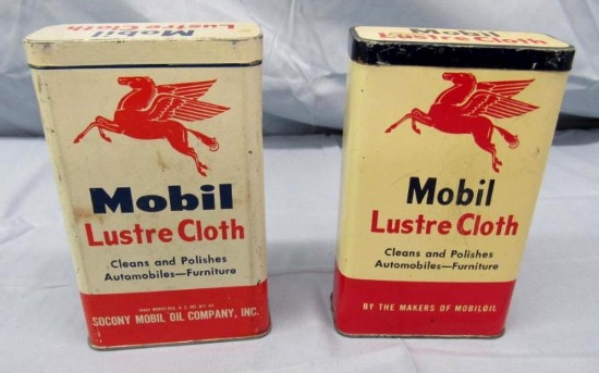 (2) Antique Mobil Pegasus Polishing Cloth Tin Cans. Gas & Oil