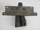 Antique 1941 Dated VFW Post #1494 Metal License Plate Topper
