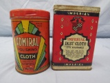 2 Vintage Automobile Polish Cloth Metal Cans. Admiral & Imperial