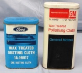 2 Vintage Automobile Polish Cloth Metal Cans. General Motors & Ford