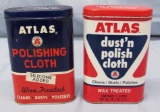 2 Vintage Atlas Automobile Polish Cloth Metal Cans