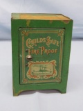 Antique c. 1900's Tin Litho Child's Fire Proof Safe Coin Bank