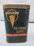 Antique Hudson Automobile Polish Cloth Metal Can. Gas & Oil