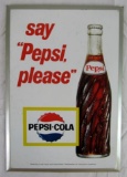 Excellent Vintage 1950's/60's Say Pepsi Please Metal Easel Back Soda Sign