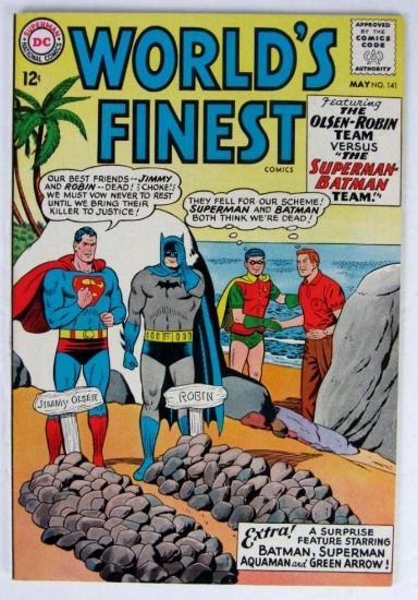 Worlds Finest #141 (1964) Key Debut New Batman Costume Sharp!