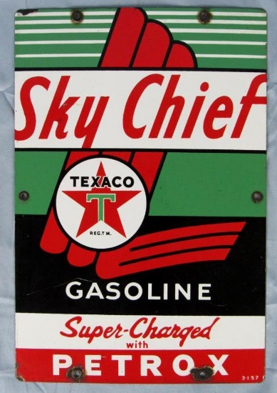 Original Antique 1957 Dated Texaco Sky Chief Gasoline Pump Plate Sign