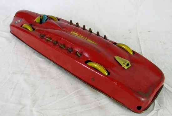 Excellent Antique Buffalo Toys Red Streak Tin Art Deco Racer 21" Long!