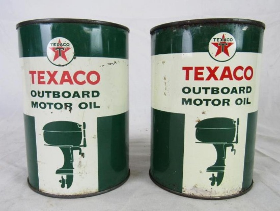 (2) Antique Texaco Outboard Motor Oil Quart Full Cans / Metal