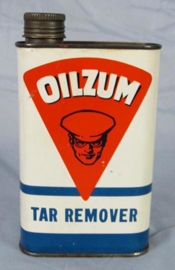 Antique Oilzum Tar Remover Metal Can/ Great Graphics, Gas & Oil