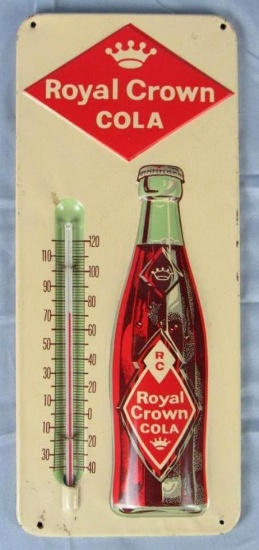 Excellent Antique RC Royal Crown Cola Embossed Metal Advertising Thermometer