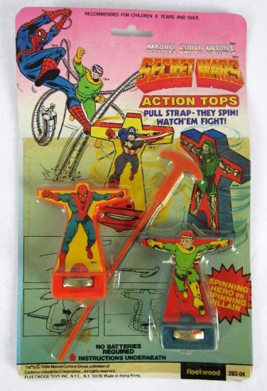 Vintage 1984 Marvel Secret Wars "Pull-Strap" Action Tops Set Sealed