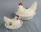 Lot (2) Vintage Westmorland Hand Painted Milk Glass Hen on Nests