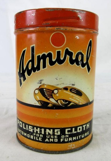Beautiful Antique Admiral Polishing / Dust Cloth Tin. Gas & Oil