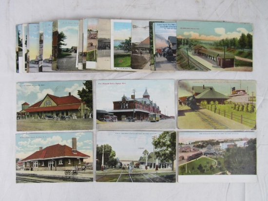 Lot (Approx. 40) Antique Michigan Train Depot Postcards