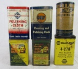 Lot (6) Antique Dust / Polishing Cloth Advertising Tins (empty)