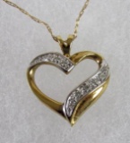 Beautiful 14 kt Gold & Diamond Heart Pendant & Necklace