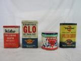 Excellent Lot (4) Antique Automotive Dust / Polishing Cloth Advertising Tins. Gas & Oil