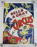Authentic 1940's-50's Sells & Gray Circus Poster