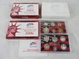Lot (3) 2006 - 2008 US Silver Proof Sets w/ Silver State Quarters & Pres. $1 Dollars