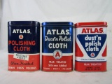 Lot (3) Antique Atlas Automobile or Furniture Dust / Polishing Cloth Tins. Gas & Oil