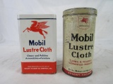 Lot (2) Antique Mobil Pegasus Automobile or Furniture Dust / Polishing Cloth Tins. Gas & Oil